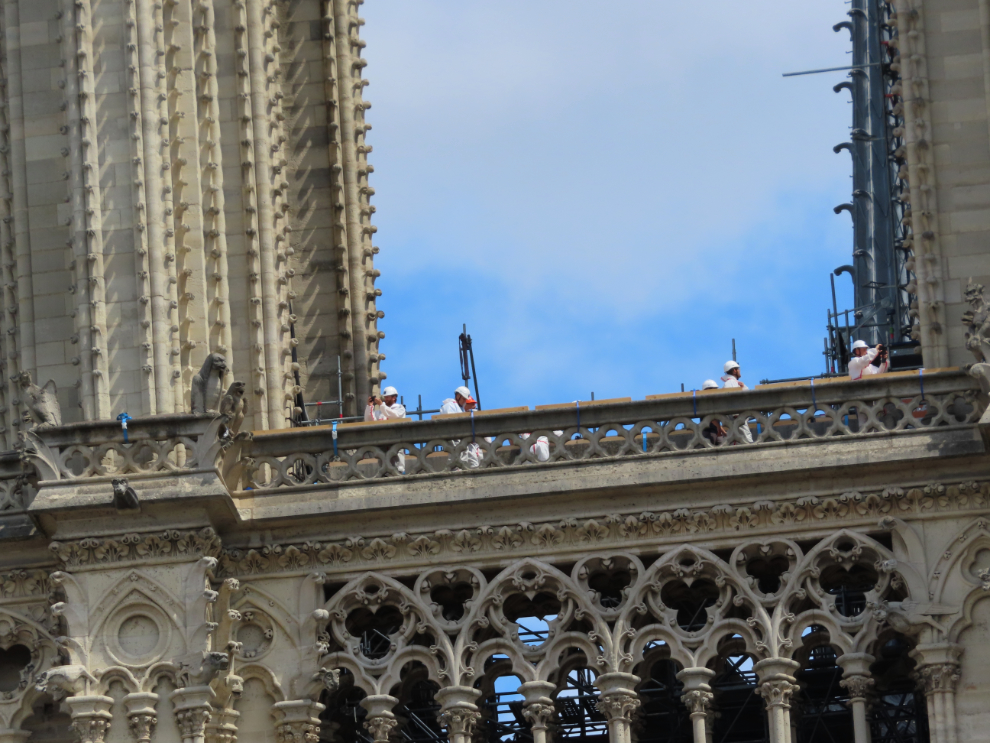Restoration workers at Notre-Dame Cathedral of Paris.
