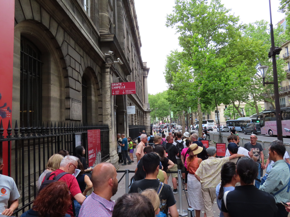 In line to see the incredibly ornate 13th-century Gothic Sainte-Chapelle in Paris. 