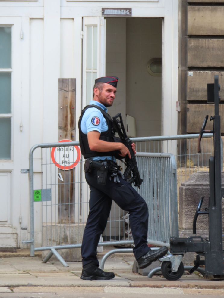 A heavily-armed police officer at Sainte-Chapelle in Paris.