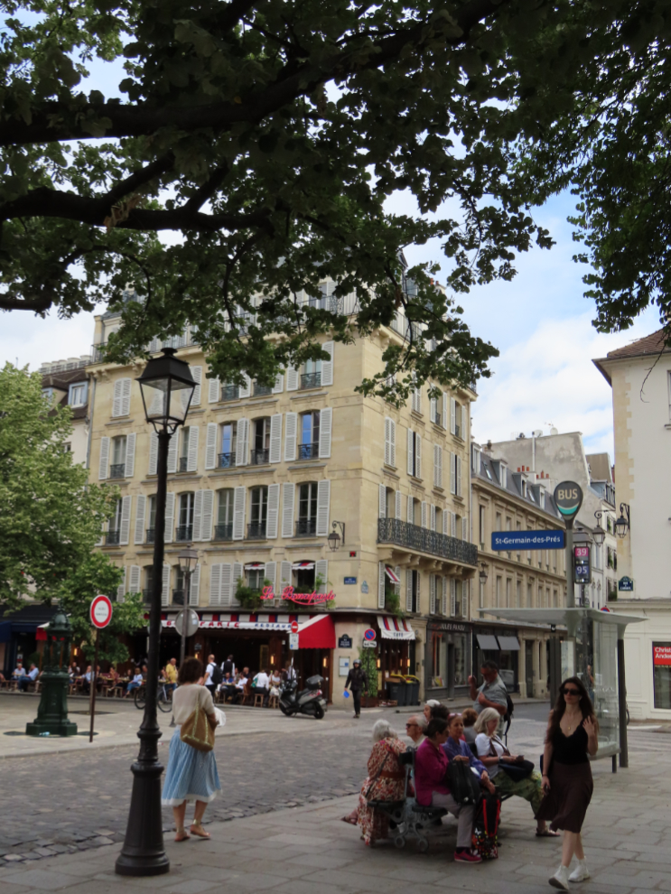The intersection in front of the Church of Saint-Germain-des-Pres in Paris.