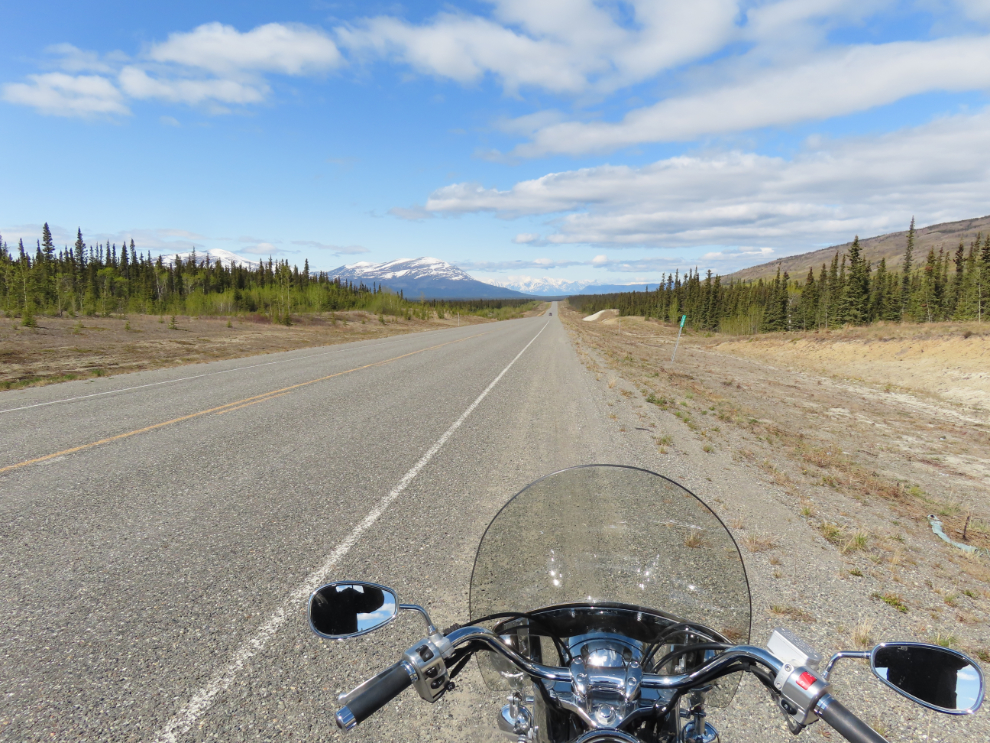 The view from my motorcycle, from Km 1528  of the Alaska Highway, west of Whitehorse.