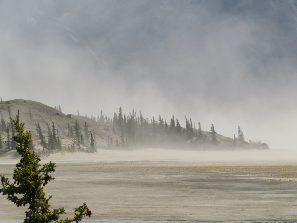 An extreme dust storm at Fish Heart Island on Kluane Lake, Yukon.