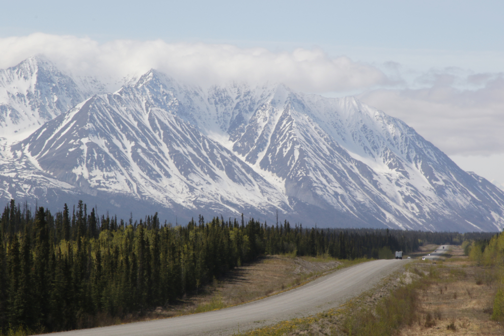 The view west from the Kluane Range Rest Area at Km 1466 of the Alaska Highway.