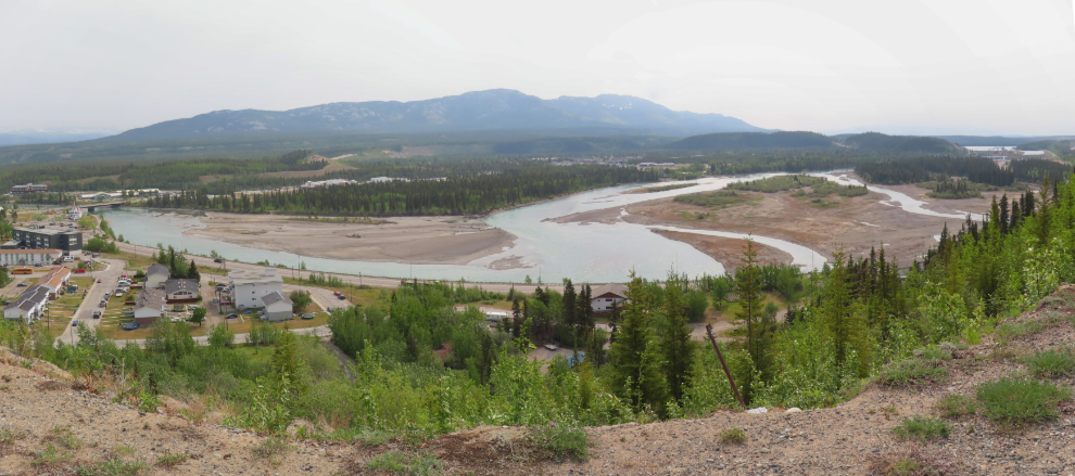 A panorama of the southern part of Whitehorse and the Yukon River up to the dam.