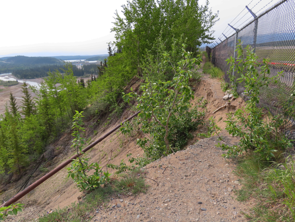 The end of the Whitehorse airport perimeter trail. A slide about 5 years ago came right up to the fence.