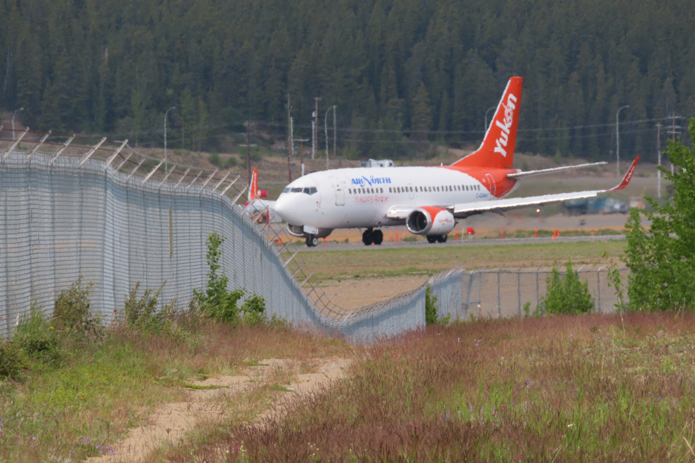 An Air North Boeing 737 about to take off at Whitehorse, Yukon.