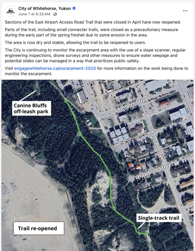 Map of the East Airport Access Road Trail in Whitehorse, Yukon.