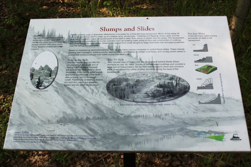 Slumps and slides along the East Airport Access Road Trail in Whitehorse, Yukon.