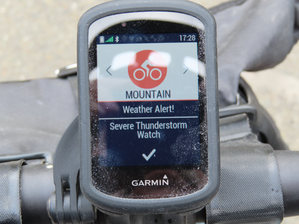 My Garmin e-bike computer posts a Severe Thunderstorm Watch.