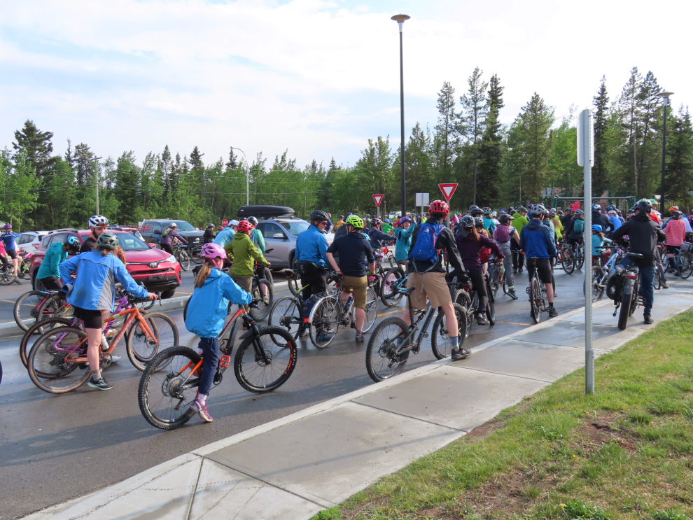 The start of the Joe Morrison memorial bike ride in Whitehorse, Yukon.