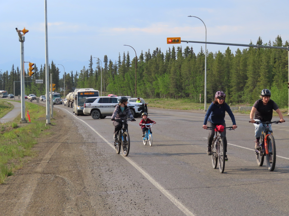 The Joe Morrison memorial bike ride closes the Alaska Highway in Whitehorse, Yukon.