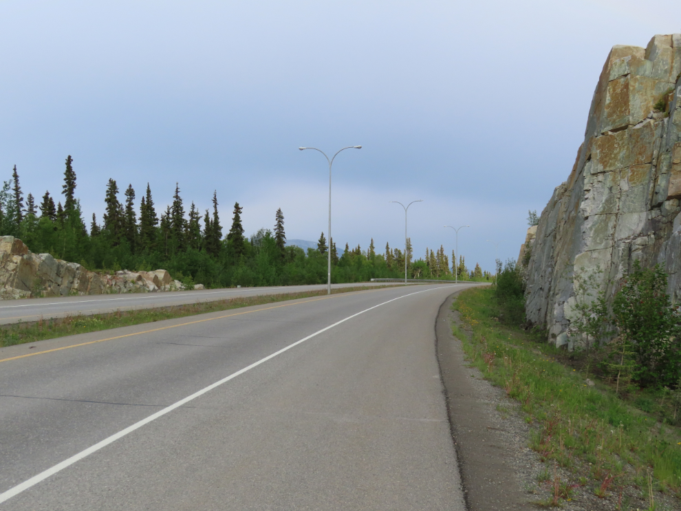Riding along the shoulder of Hamilton Boulevard in Whitehorse, Yukon