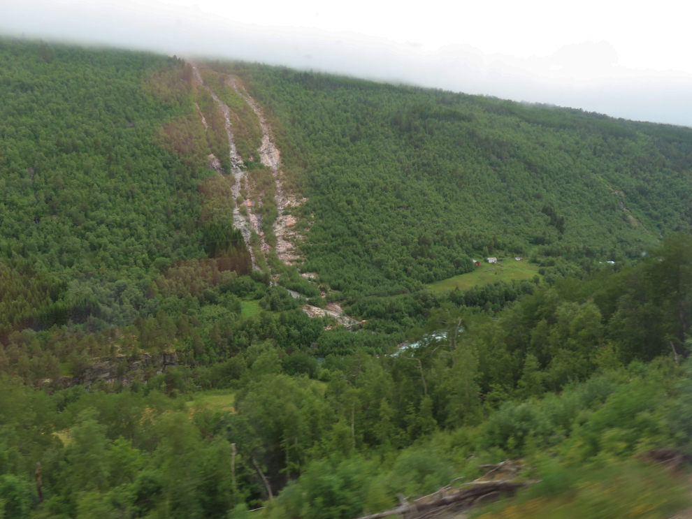 An old landslide on the route of the Golden Train at Aldalsnes, Norway.