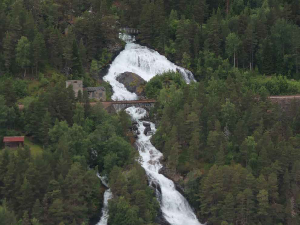 A waterfall and bridge on the route of the Golden Train at Aldalsnes, Norway.