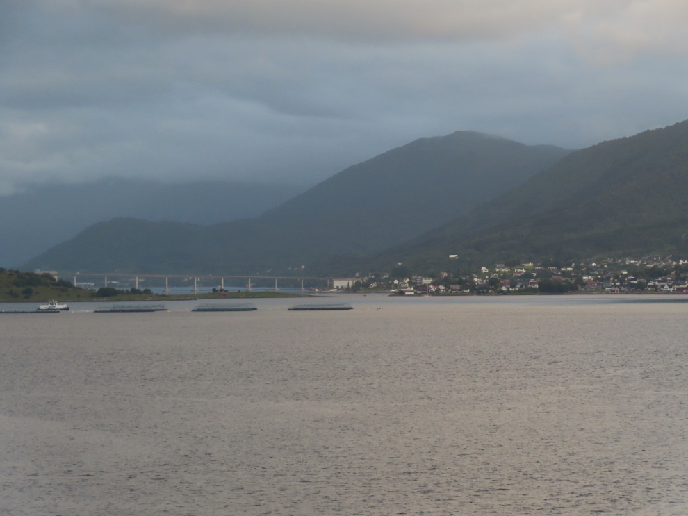 The Tresfjord Bridge leads to the town of Helland, Norway.