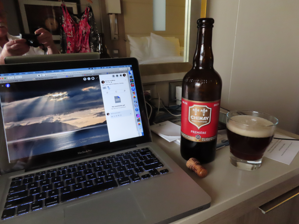 Having a Chimay beer while working on the blog in my cabin on the Holland America cruise ship Nieuw Statendam.
