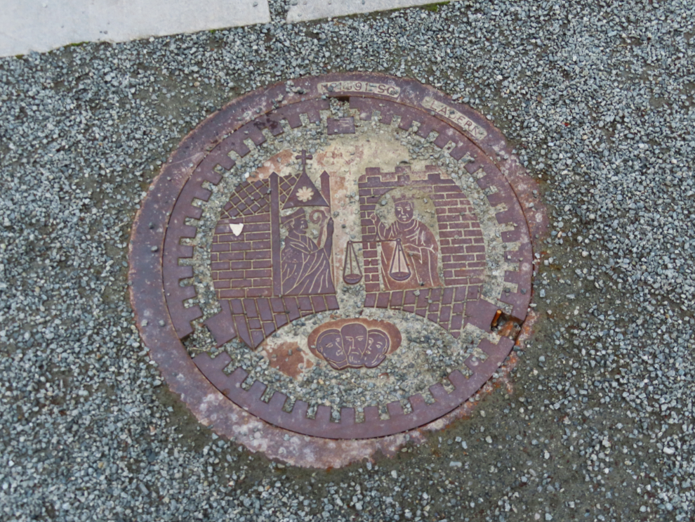 A beautiful manhole cover at Nidaros Cathedral in Trondheim, Norway.