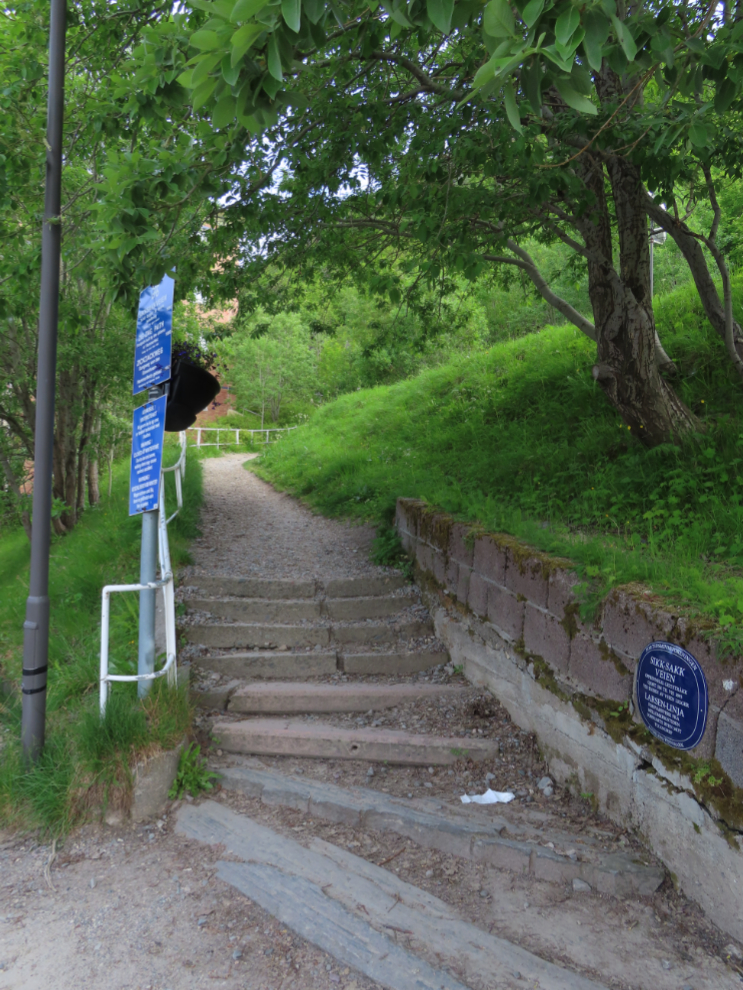 A walking trail up the mountain at Hammerfest, Norway.