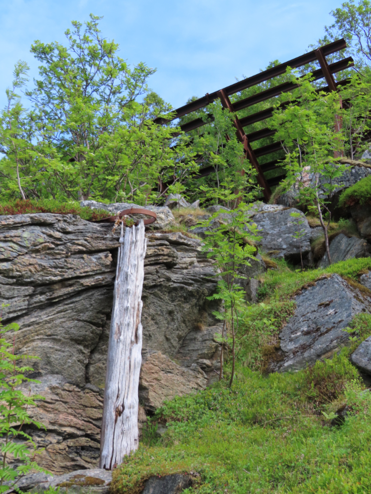 Huge avalanche guards along a walking trail up the mountain at Hammerfest, Norway.