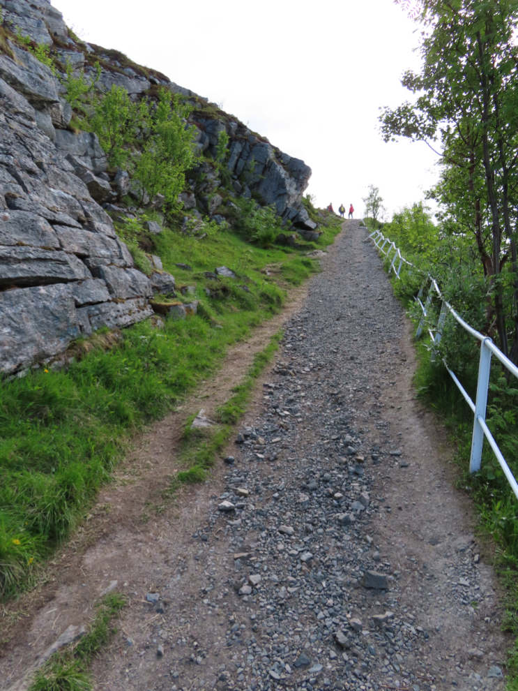 A walking trail up the mountain at Hammerfest, Norway.