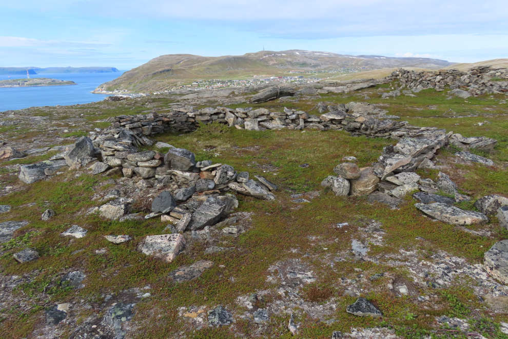 Stone circles and a pit high above Hammerfest, Norway.