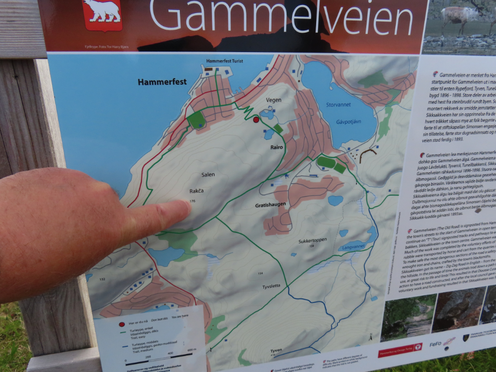 A map showing the peak I hiked to above Hammerfest, Norway.
