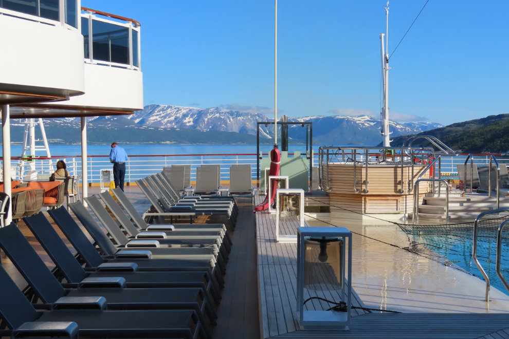 Deck 9 aft while sailing in Alta Fjord, Norway, on the Holland America cruise ship Nieuw Statendam.