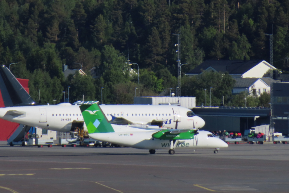 LN-WSC, a de Havilland Canada Dash 8-200 operated by Wideroe on a sched to and from Oslo, at the Alta Airport, Norway.