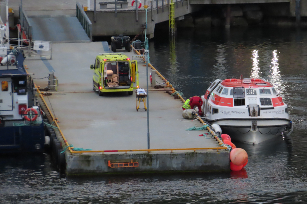 Our ship was met by an ambulance on an emergency stop ship at Hammerfest, Norway. 