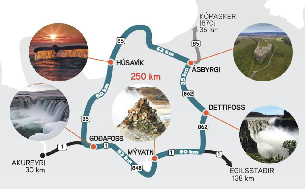 A map of our tour route at Husavik, Iceland.