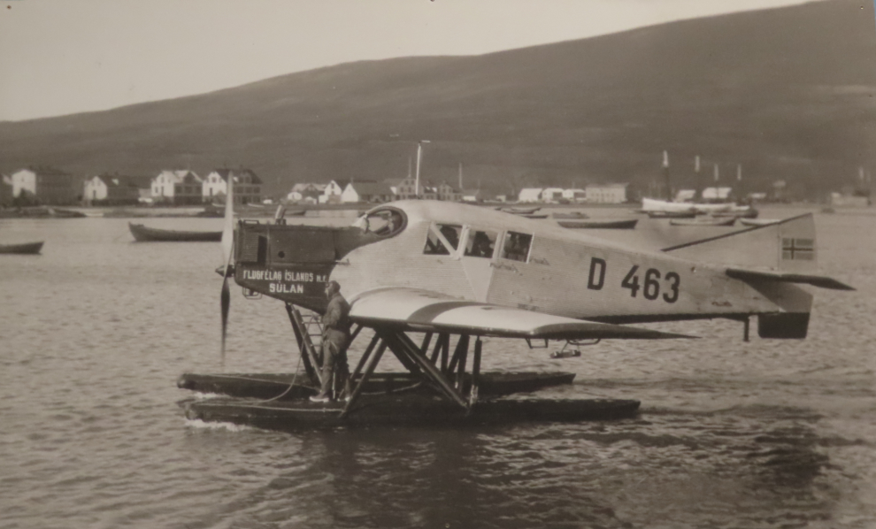 A historic photo of a Junkers F.13 at Flugsafn Islands - the Icelandic Aviation Museum at Akureyri.