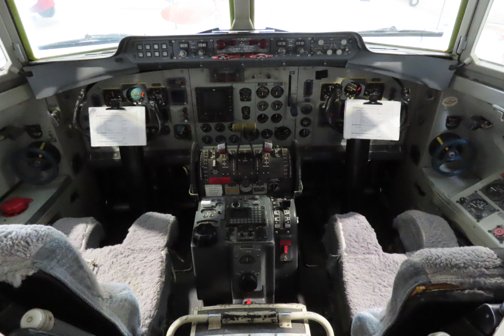The cockpit of TF-SYN, a Fokker F-27-200 Friendship fitted out as it was when it served with the Icelandic Coast Guard for search and maritime surveillance, at Flugsafn Islands - the Icelandic Aviation Museum at Akureyri.