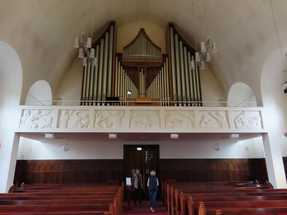 The organ loft in Akureyrarkirkja - the Akureyri church in Iceland.
