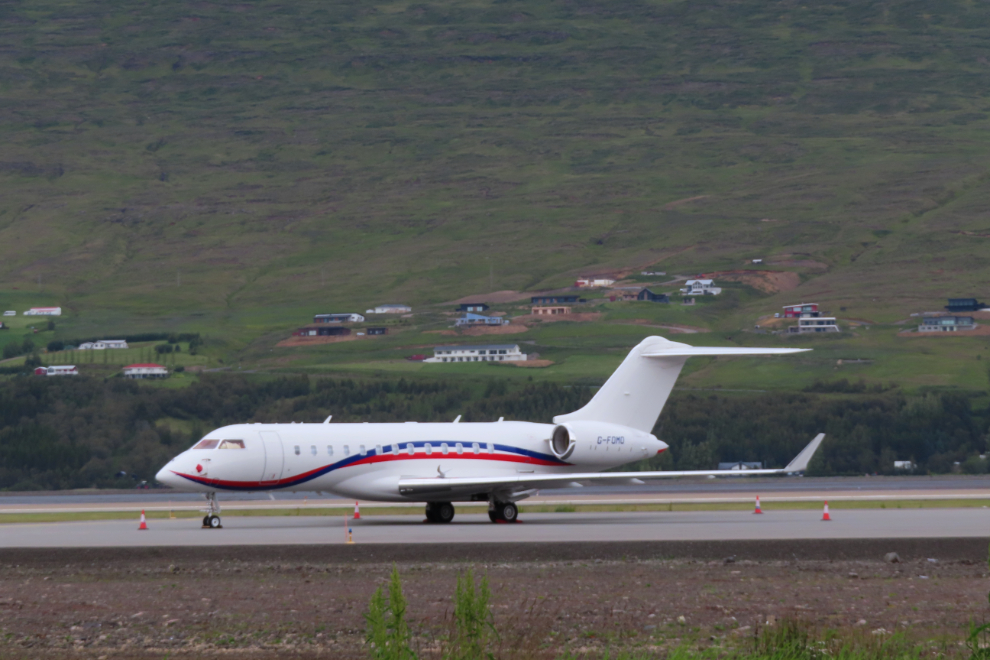 G-FOMO, a Bombardier BD-700-1A10 Global 6000 operated by Luxaviation UK (London Executive Aviation), at Akureyri International Airport (AEY), Iceland.