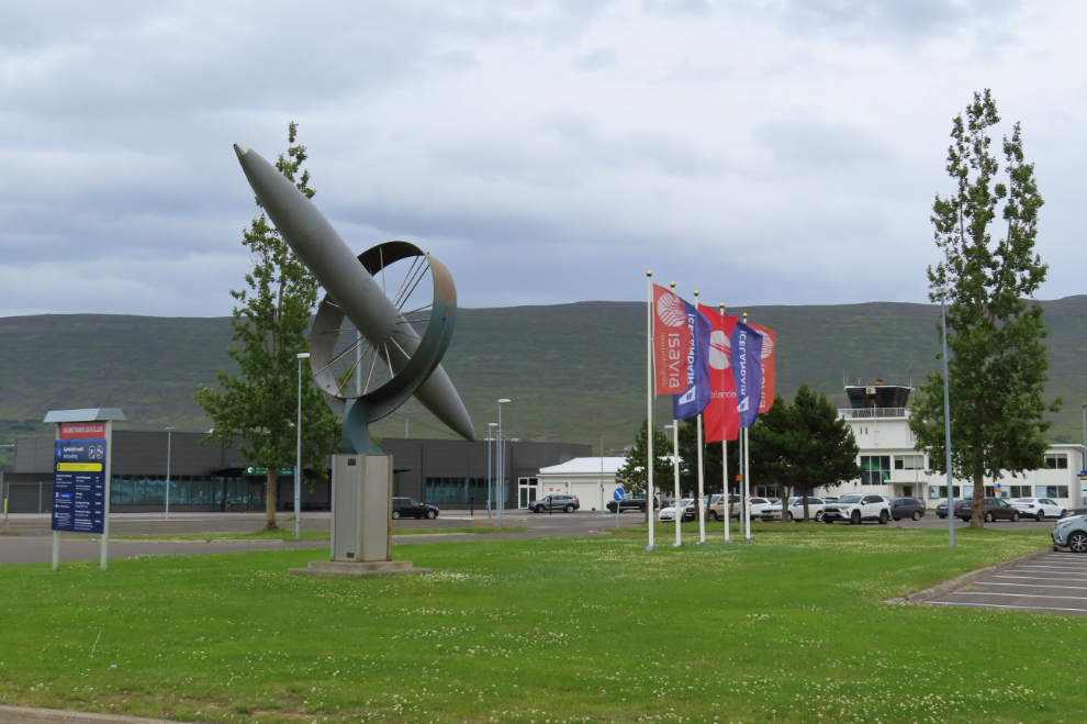 A rocket sculpture at Akureyri International Airport (AEY), Iceland.