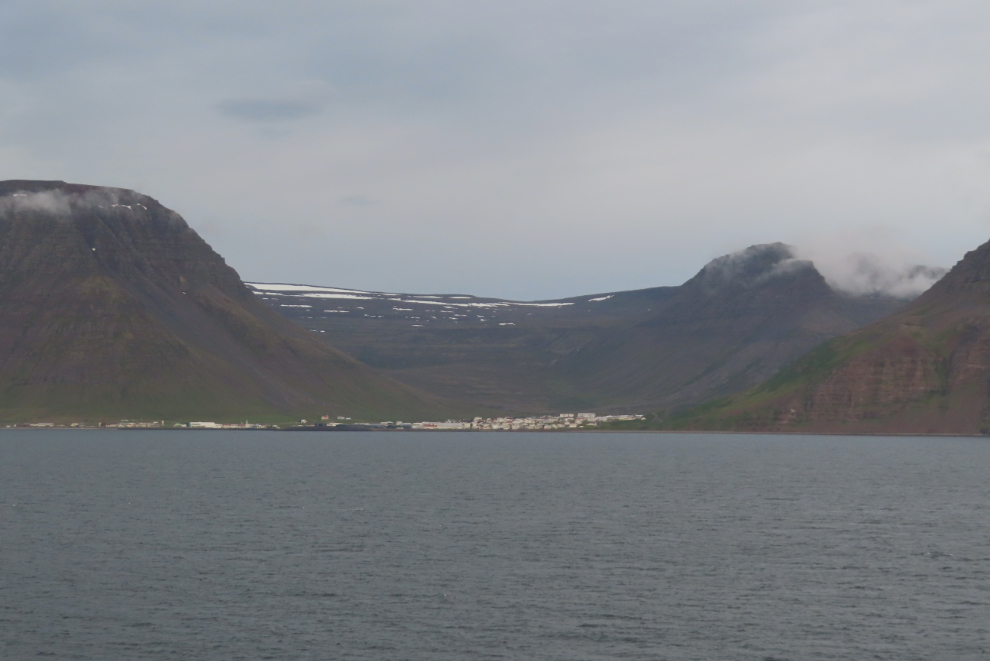 The community of Bolungarvik, Iceland, from the sea.