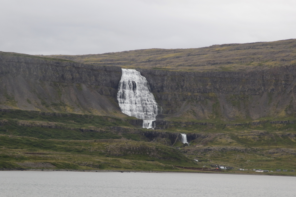 A distant look at the Dynjandi waterfall in Iceland.