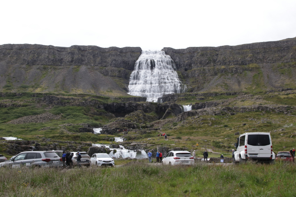 The Dynjandi waterfall in Iceland, seen from the parking area.