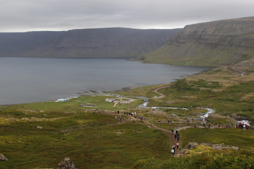 The parking area at Dynjandi in Iceland.