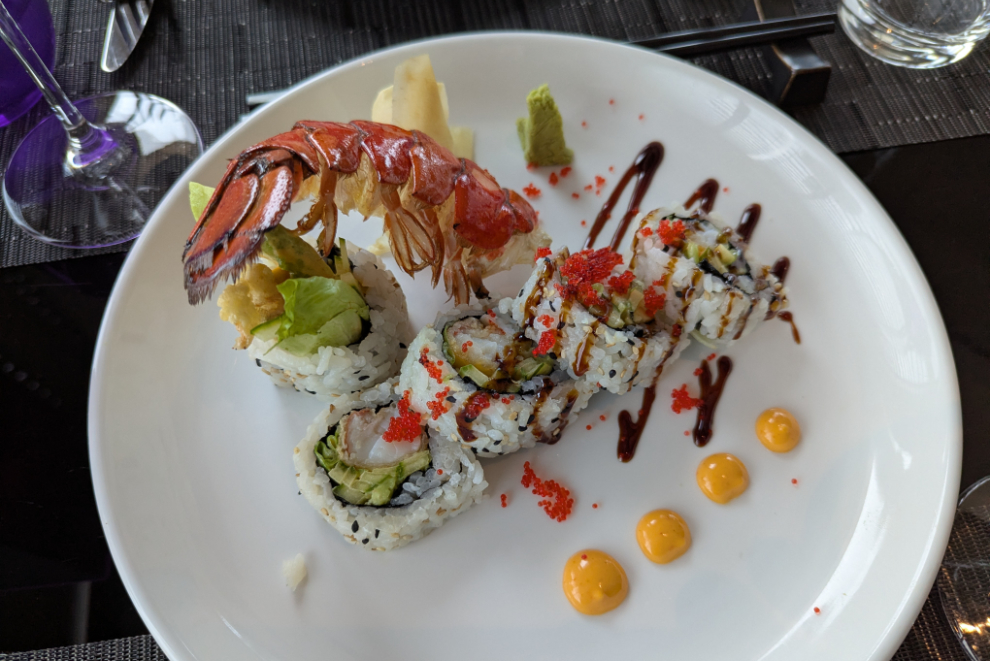One dish from the sushi bar at Morimoto by Sea on Deck 10 aft on the Holland America cruise ship Nieuw Statendam.
