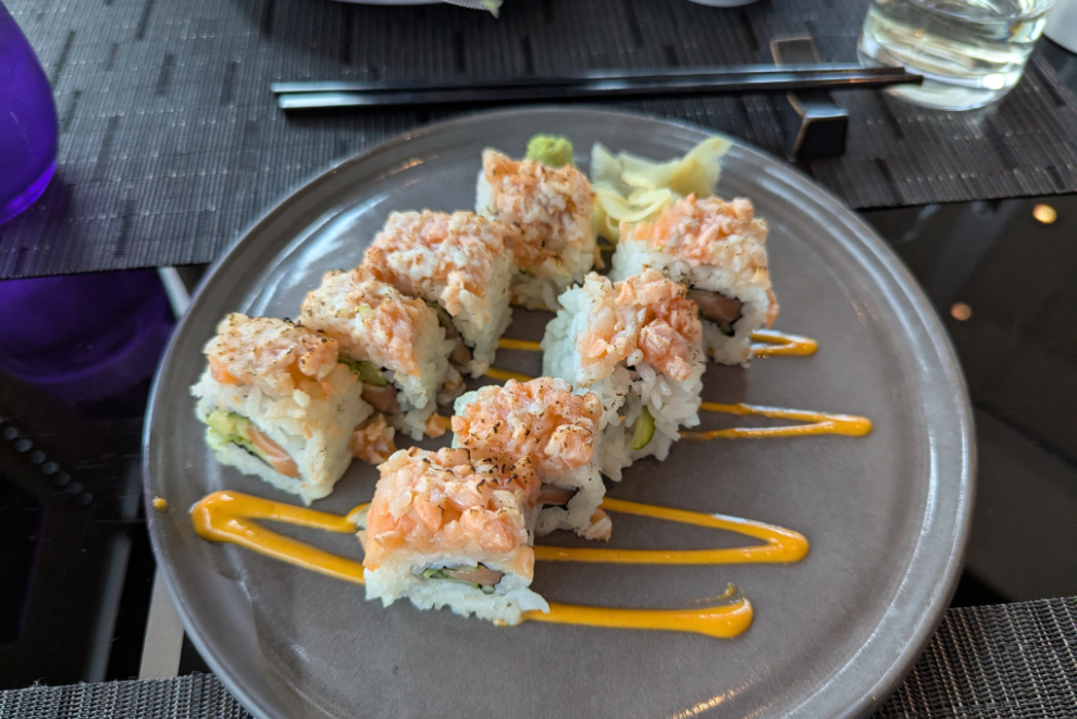 One dish from the sushi bar at Morimoto by Sea on Deck 10 aft on the Holland America cruise ship Nieuw Statendam.