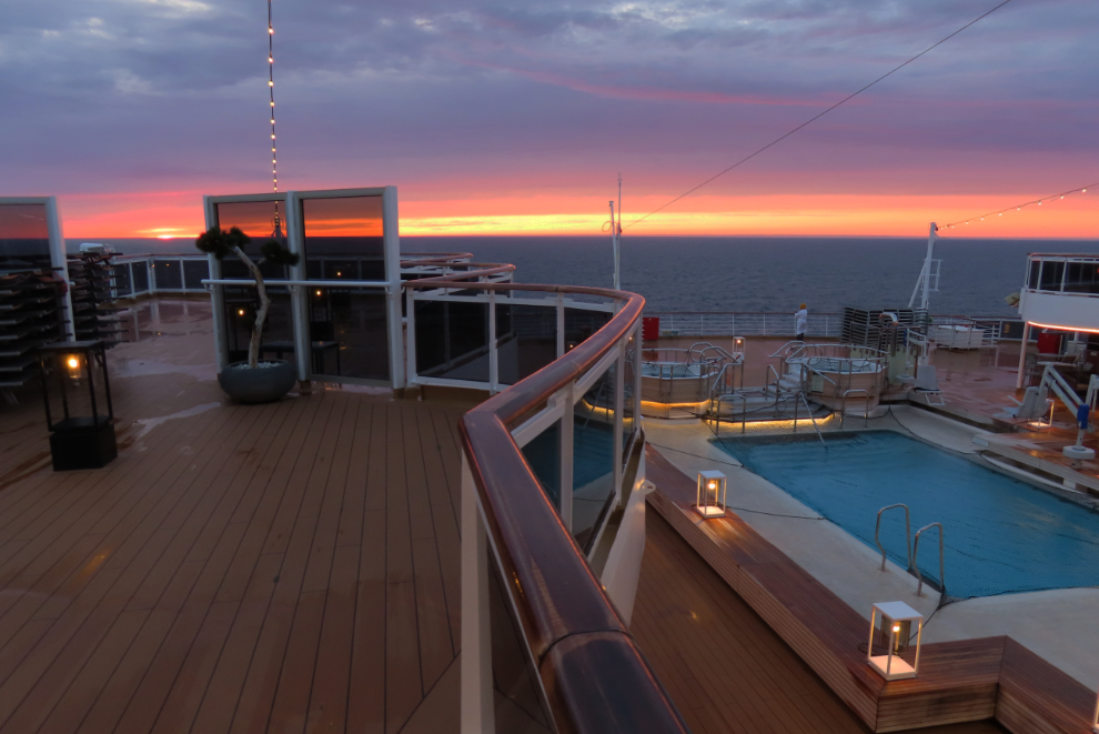 Dawn light between Iceland and Greenland.