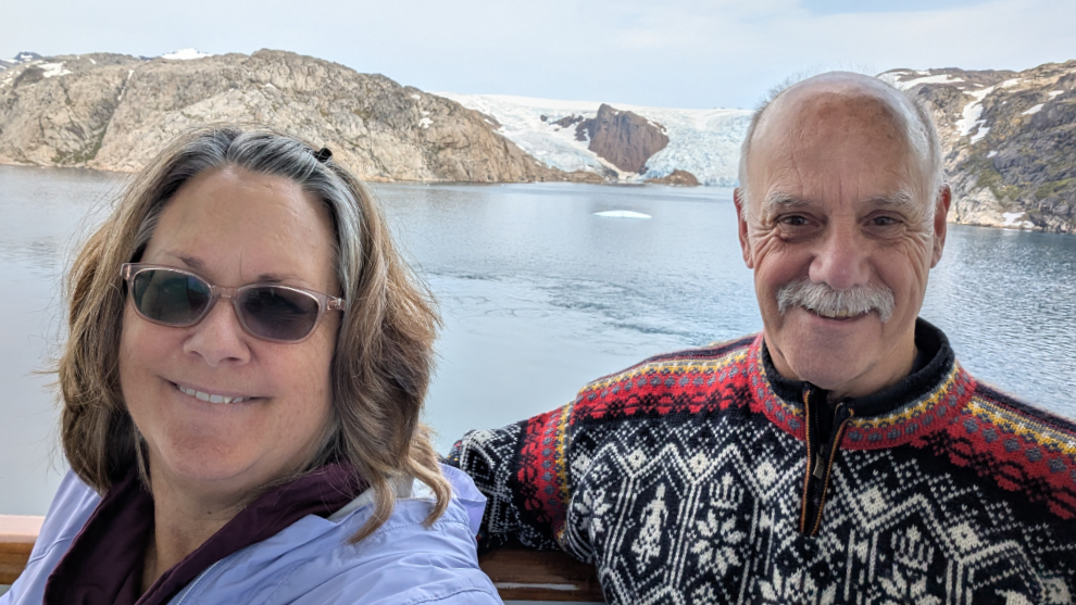 Cathy Dyson and Murray Lundberg in Prince Christian Sound, Greenland.