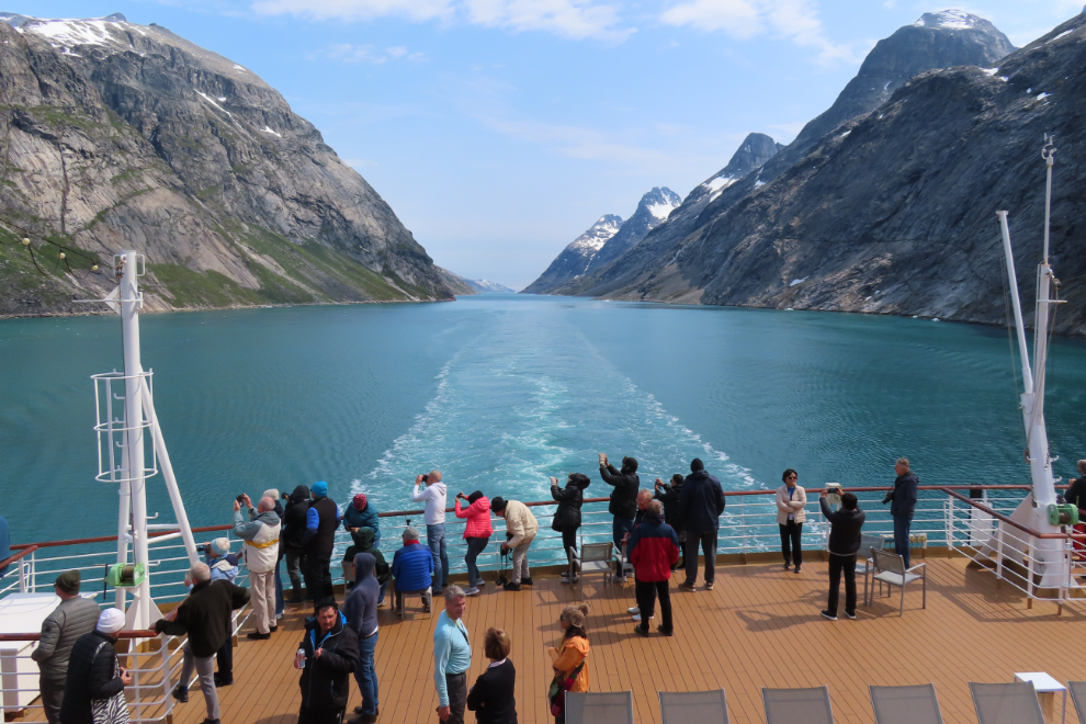 Sailing through Prince Christian Sound, Greenland, on the Holland America cruise ship Nieuw Statendam.
