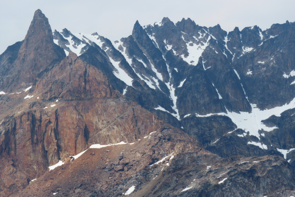 Red cliffs in Prince Christian Sound, Greenland.