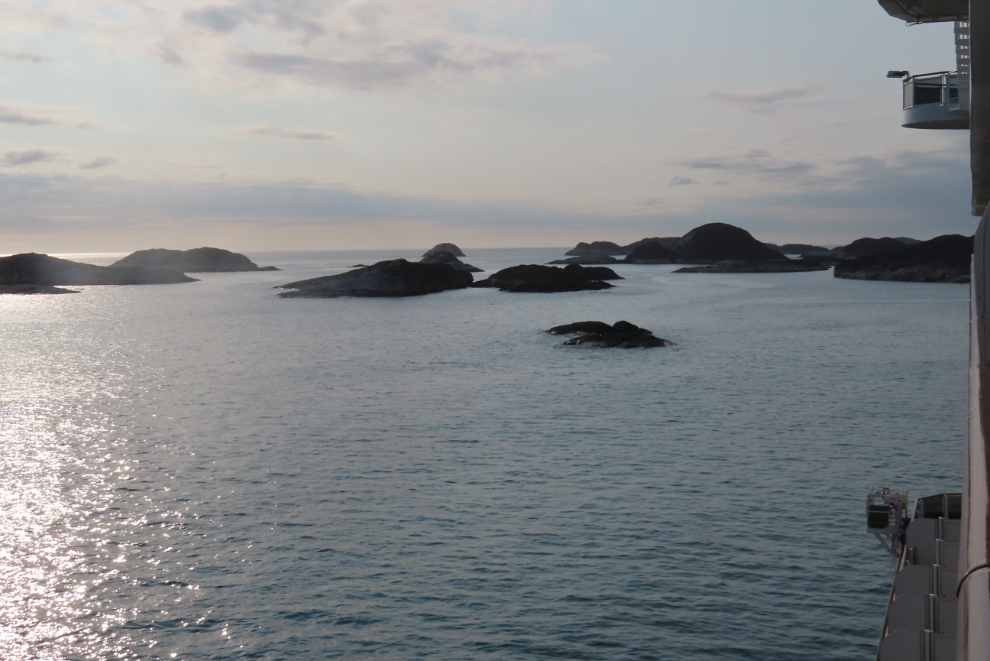 Anchoring among rocky islands near Paamiut, Greenland.