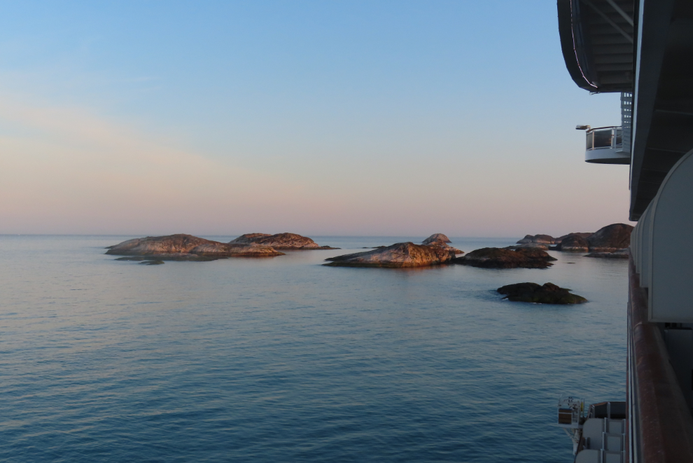 On the Holland America cruise ship Nieuw Statendam, anchored near Paamiut, Greenland.