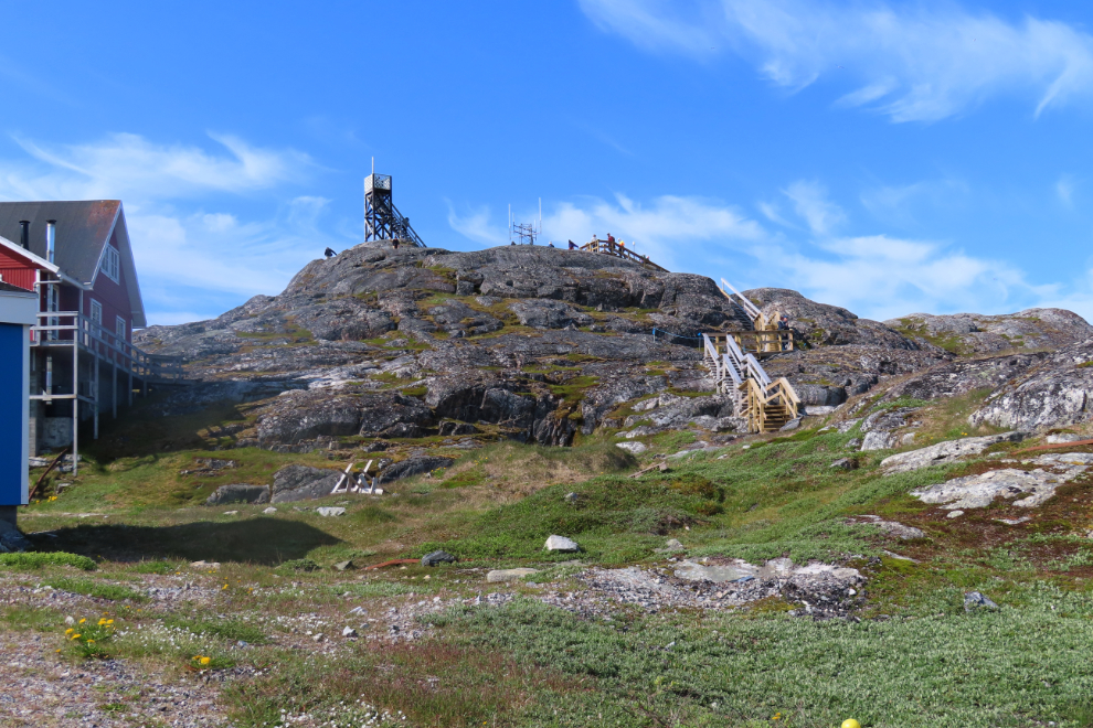 A viewing deck high above Paamiut, Greenland.
