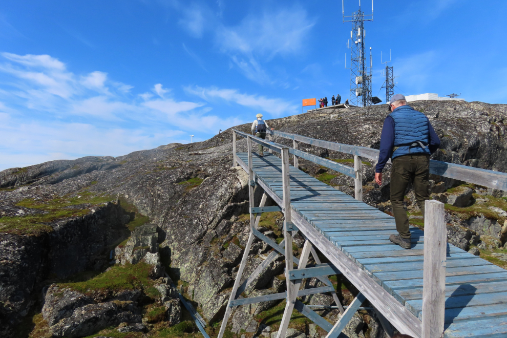 A ramp to a viewing platform high above Paamiut, Greenland.