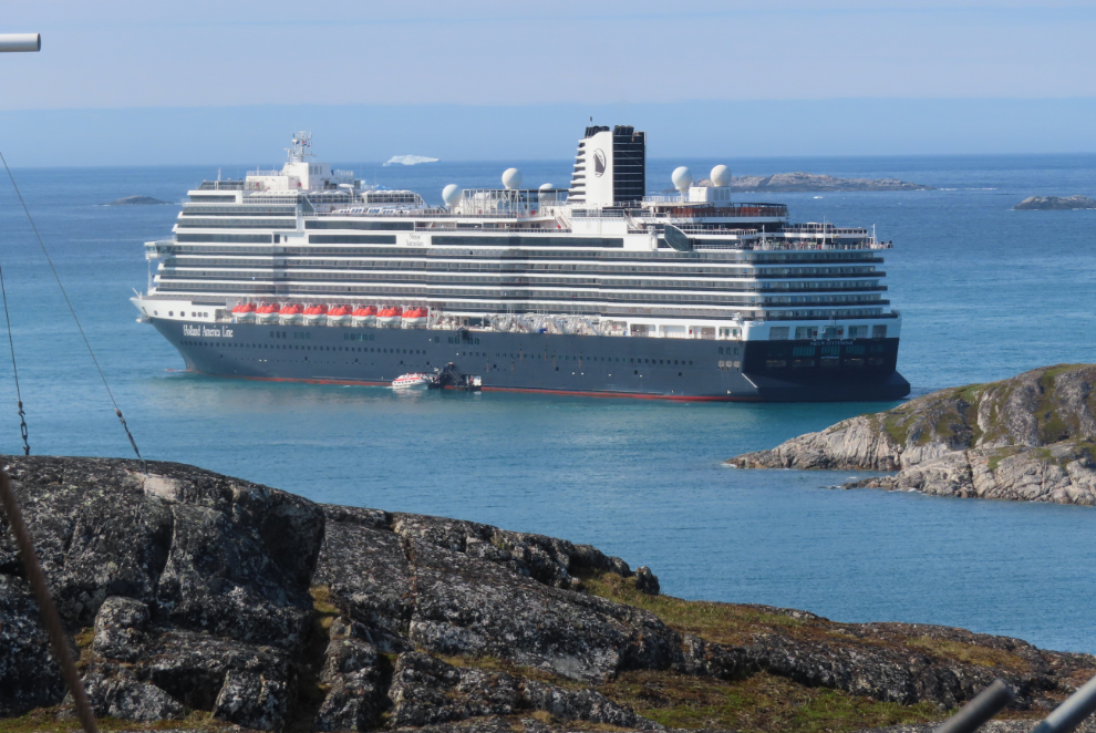 The Holland America cruise ship Nieuw Statendam anchored near Paamiut, Greenland.